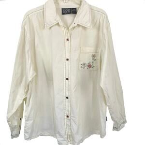 Bill Blass Vintage Embroidered Button Shirt Cottagecore Boho Women 2X